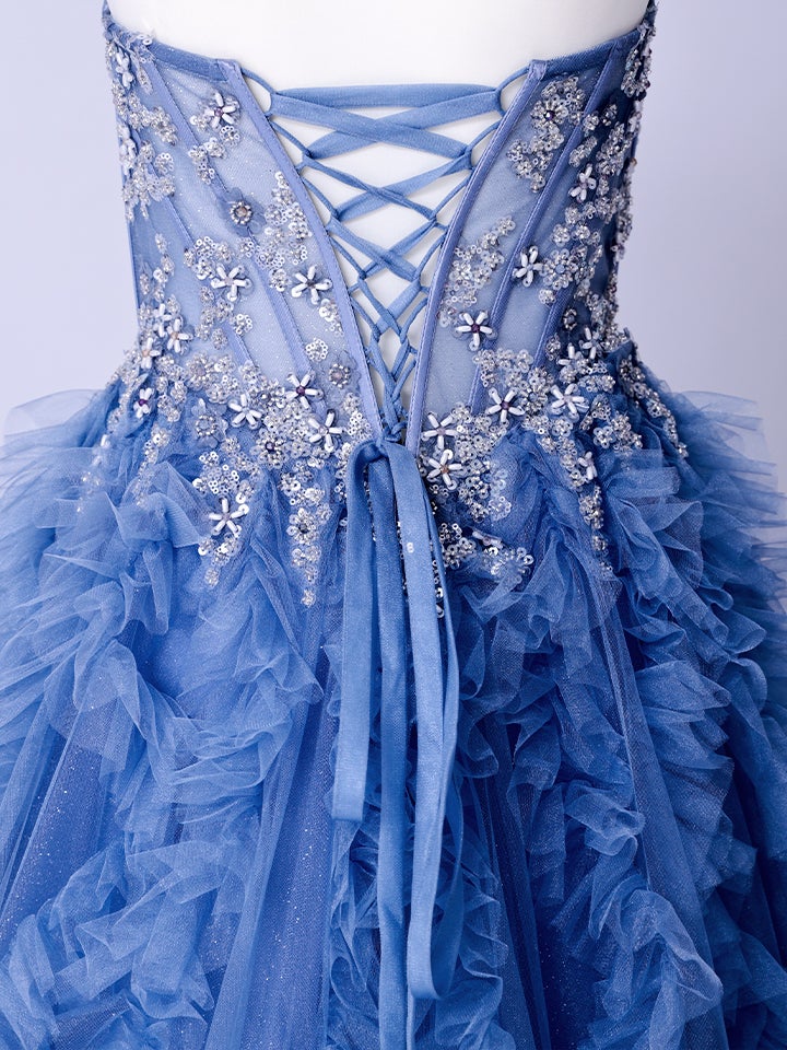 vanityME.couture. バニティーミークチュール Rose Bijou Couture ローズ・ビジュー・クチュール ロングドレス ブルー ビジュー フリル バースデー vctr-l-a1483-2