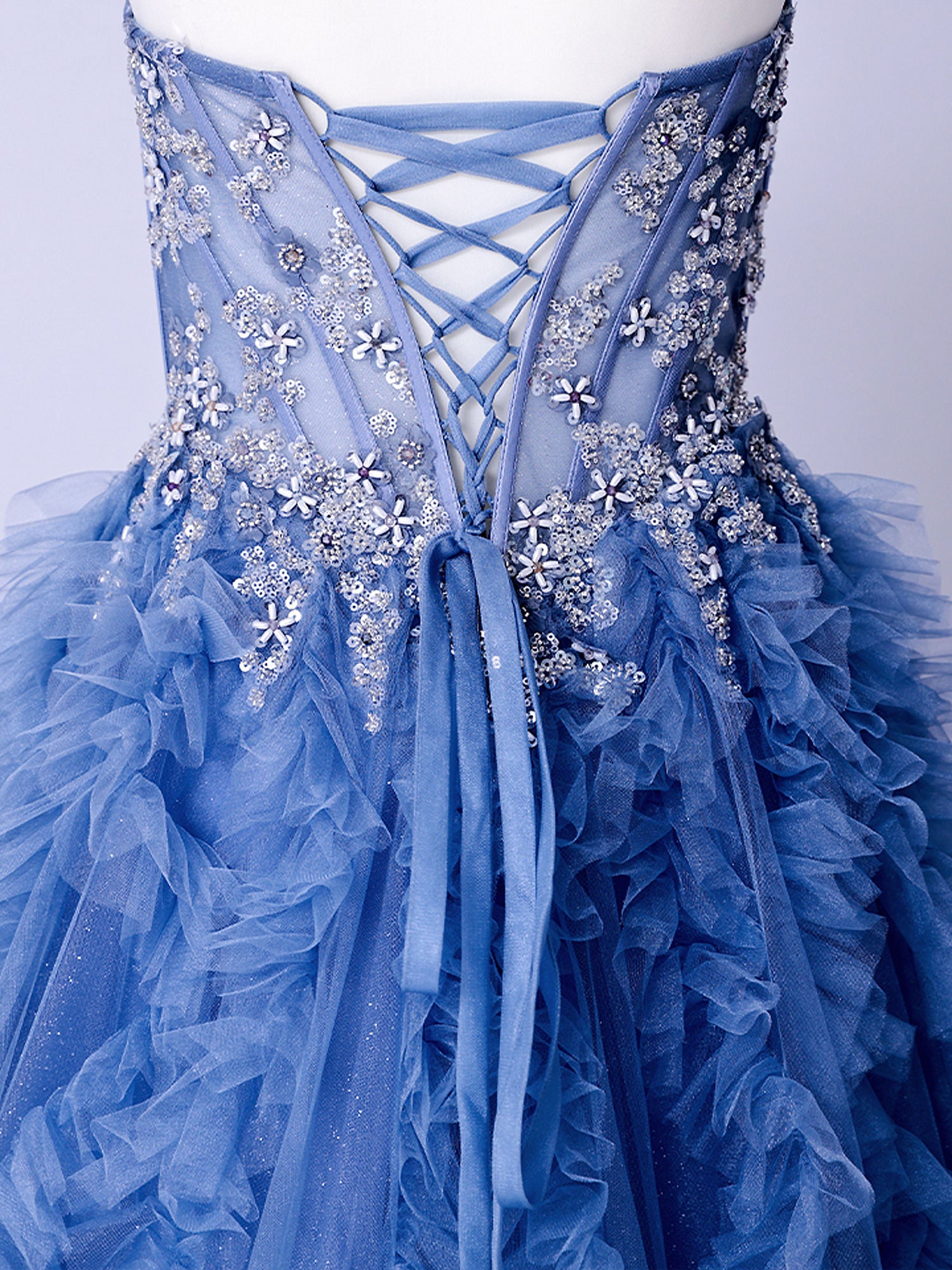 vanityME.couture. バニティーミークチュール Rose Bijou Couture ローズ・ビジュー・クチュール ロングドレス ブルー ビジュー フリル バースデー vctr-l-a1483-2
