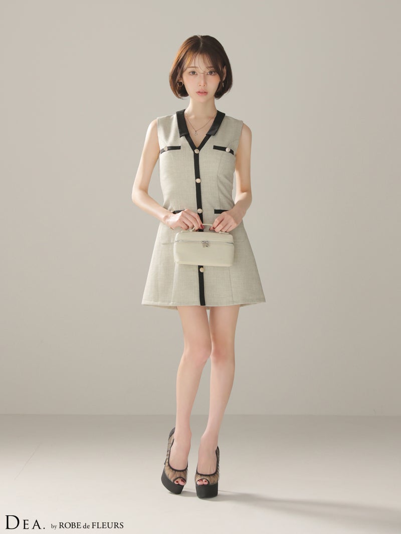 DEA. ディア バイ ローブドフルール 【XSサイズあり】配色ラインVネック台形ミニキャバドレス de4176