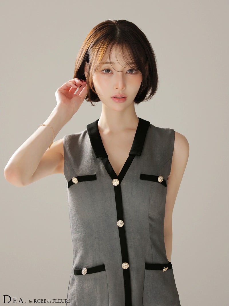 DEA. ディア バイ ローブドフルール 【XSサイズあり】配色ラインVネック台形ミニキャバドレス de4176