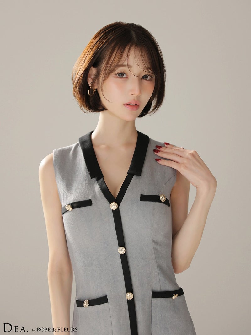 DEA. ディア バイ ローブドフルール 【XSサイズあり】配色ラインVネック台形ミニキャバドレス de4176