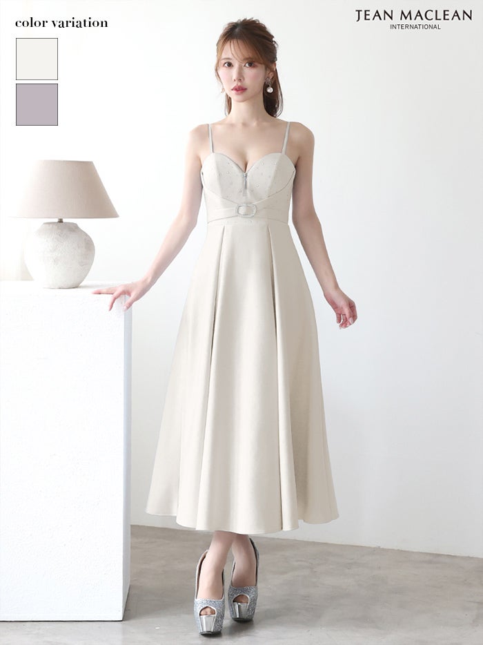 JEAN MACLEAN ジャンマクレーン ワンカラー/スタッヅ/ウエストマーク/キャミソール/ミモレ丈/ミディアムドレス ja51919