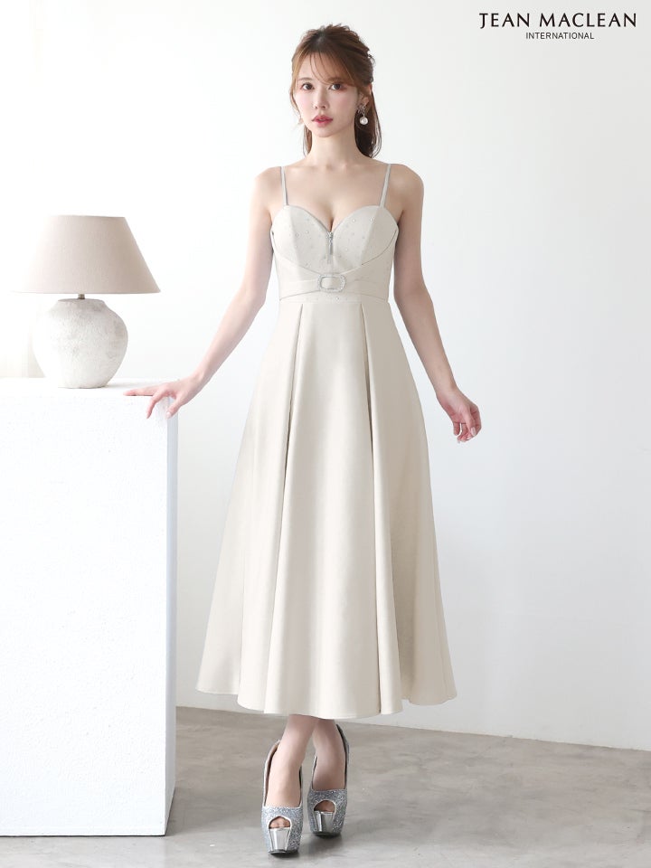 JEAN MACLEAN ジャンマクレーン ワンカラー/スタッヅ/ウエストマーク/キャミソール/ミモレ丈/ミディアムドレス ja51919