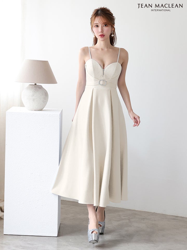 JEAN MACLEAN ジャンマクレーン ワンカラー/スタッヅ/ウエストマーク/キャミソール/ミモレ丈/ミディアムドレス ja51919