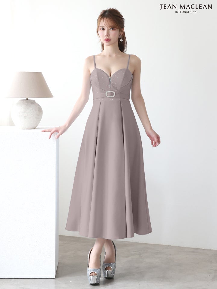 JEAN MACLEAN ジャンマクレーン ワンカラー/スタッヅ/ウエストマーク/キャミソール/ミモレ丈/ミディアムドレス ja51919