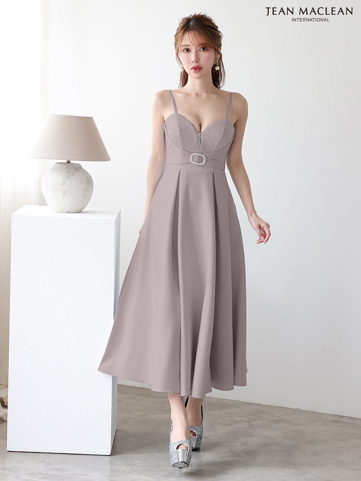 JEAN MACLEAN ジャンマクレーン ワンカラー/スタッヅ/ウエストマーク/キャミソール/ミモレ丈/ミディアムドレス ja51919
