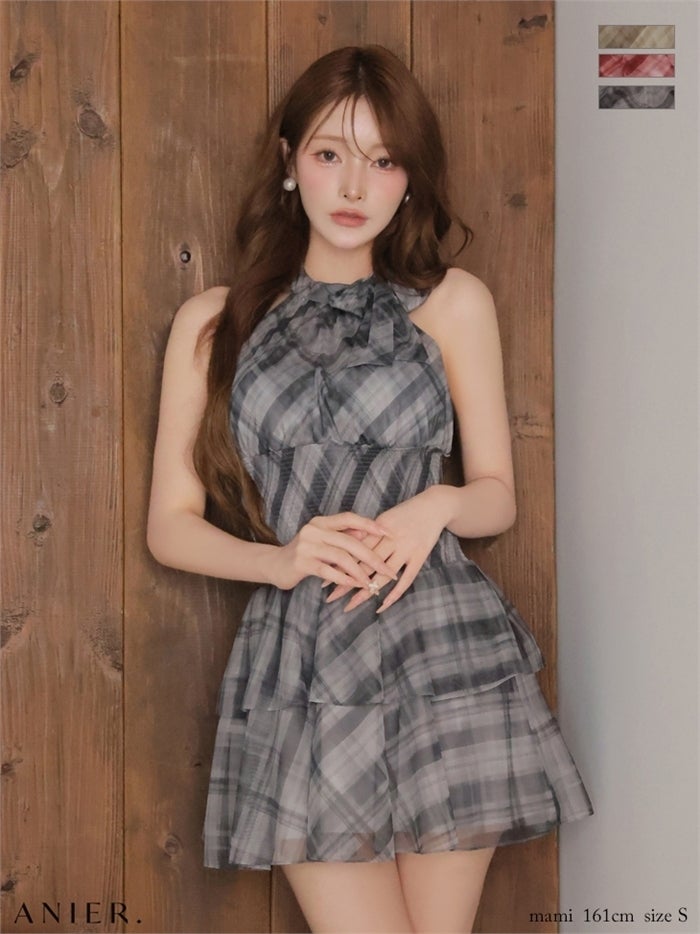 ROBE de FLEURS anier.ROBE ローブドフルール アニエルローブ 【XSサイズあり】Sheer check tiered mini dress fm-anier4064-c