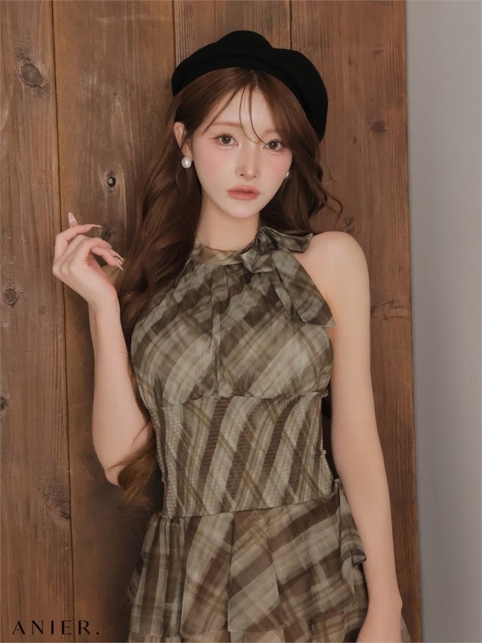 ROBE de FLEURS anier.ROBE ローブドフルール アニエルローブ 【XSサイズあり】Sheer check tiered mini dress fm-anier4064-c