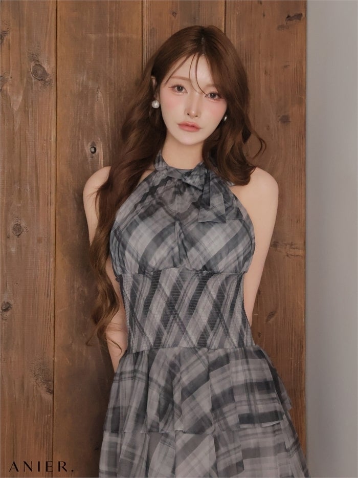 ROBE de FLEURS anier.ROBE ローブドフルール アニエルローブ 【XSサイズあり】Sheer check tiered mini dress fm-anier4064-c