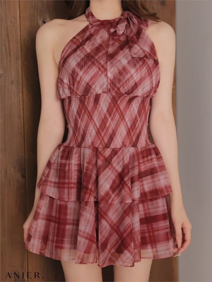 ROBE de FLEURS anier.ROBE ローブドフルール アニエルローブ 【XSサイズあり】Sheer check tiered mini dress fm-anier4064-c