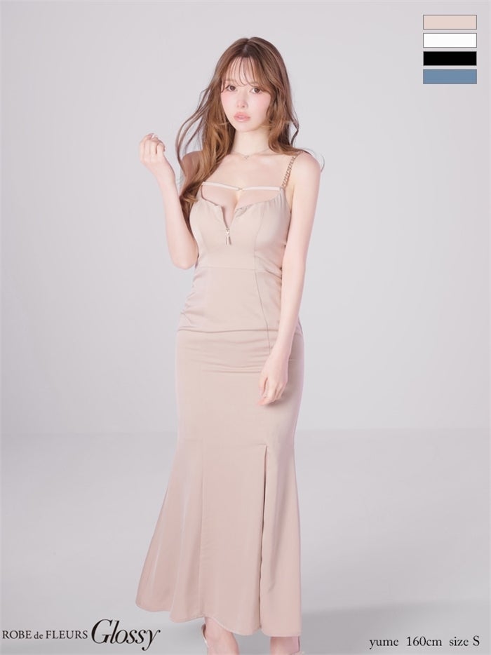 Glossy ローブドフルールグロッシー 【Lサイズあり】チェーンショルダーサテンマーメイドロングキャバドレス gl4177-c