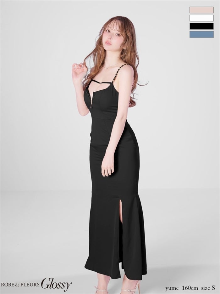 Glossy ローブドフルールグロッシー 【Lサイズあり】チェーンショルダーサテンマーメイドロングキャバドレス gl4177-c