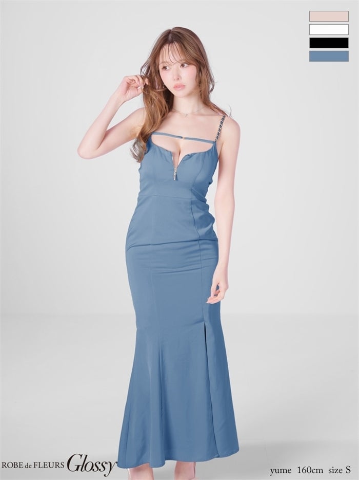 Glossy ローブドフルールグロッシー 【Lサイズあり】チェーンショルダーサテンマーメイドロングキャバドレス gl4177-c