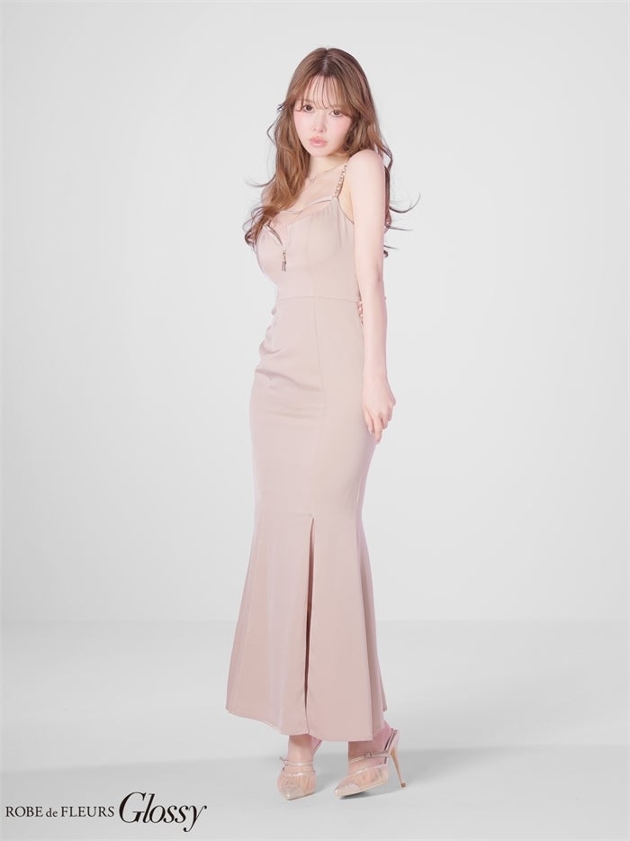 Glossy ローブドフルールグロッシー 【Lサイズあり】チェーンショルダーサテンマーメイドロングキャバドレス gl4177-c