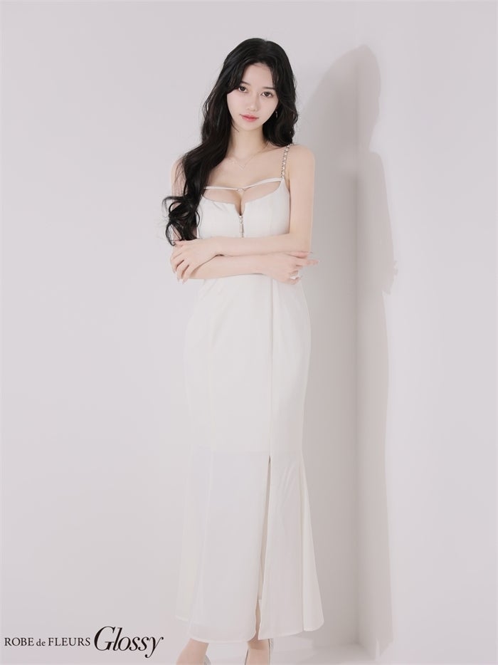 Glossy ローブドフルールグロッシー 【Lサイズあり】チェーンショルダーサテンマーメイドロングキャバドレス gl4177-c