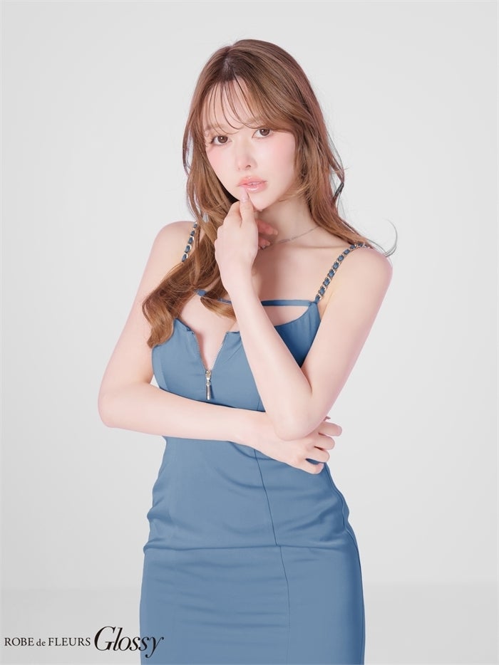 Glossy ローブドフルールグロッシー 【Lサイズあり】チェーンショルダーサテンマーメイドロングキャバドレス gl4177-c