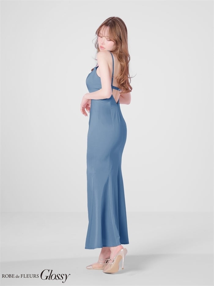 Glossy ローブドフルールグロッシー 【Lサイズあり】チェーンショルダーサテンマーメイドロングキャバドレス gl4177-c