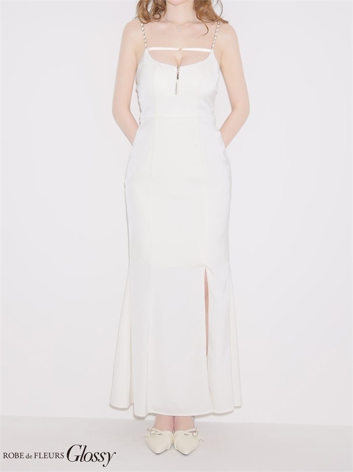 Glossy ローブドフルールグロッシー 【Lサイズあり】チェーンショルダーサテンマーメイドロングキャバドレス gl4177-c