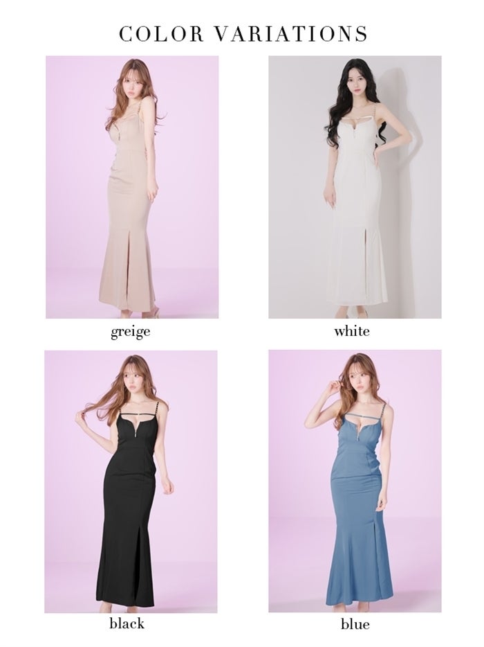 Glossy ローブドフルールグロッシー 【Lサイズあり】チェーンショルダーサテンマーメイドロングキャバドレス gl4177-c