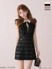 ROBE de FLEURS ローブドフルール 【XSサイズあり】フリルスパンコールチュールミニキャバドレス fm3480-c