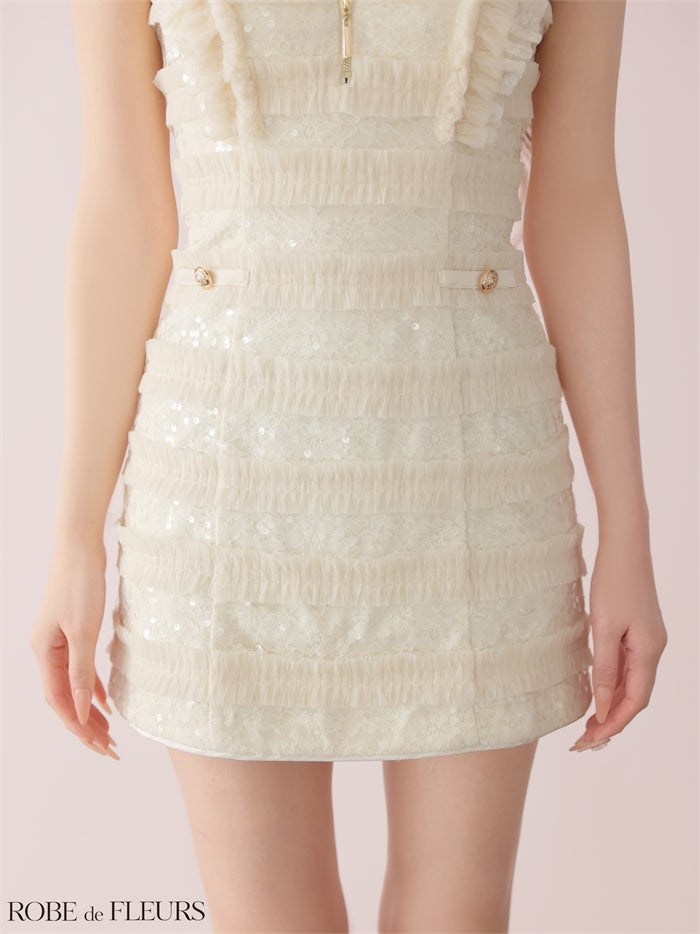 ROBE de FLEURS ローブドフルール 【XSサイズあり】 フリルスパンコールチュールミニキャバドレス fm3480-c