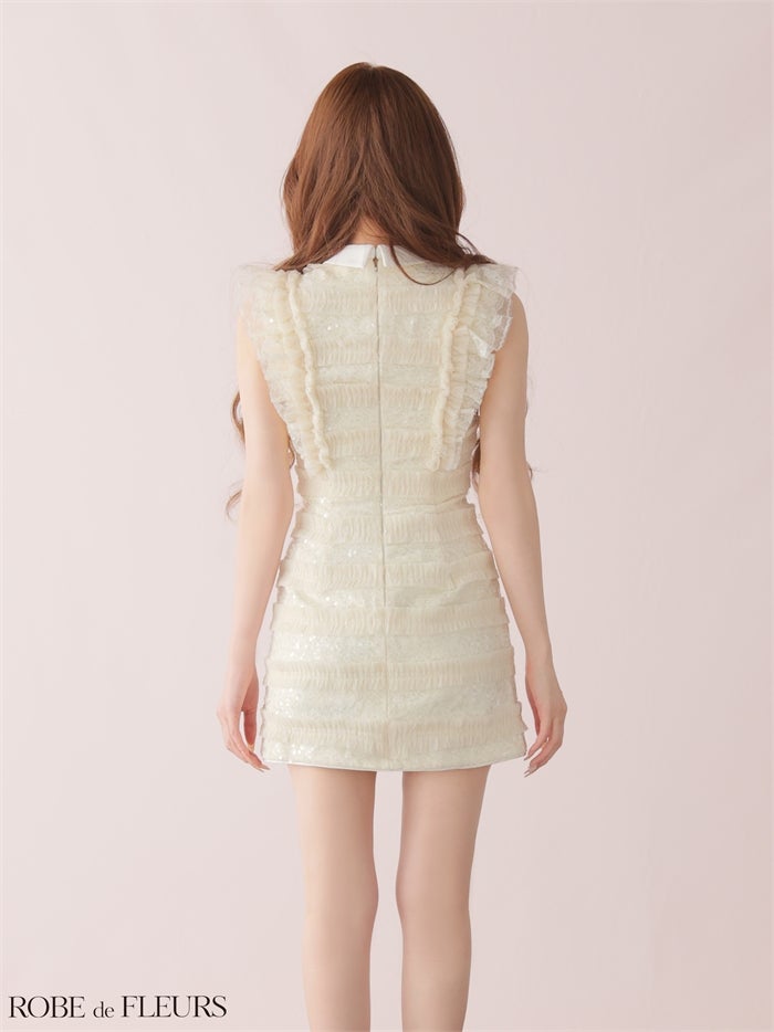 ROBE de FLEURS ローブドフルール 【XSサイズあり】フリルスパンコールチュールミニキャバドレス fm3480-c