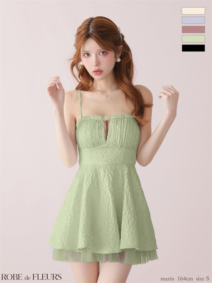 ROBE de FLEURS ローブドフルール 【XSサイズあり】 チュールドッキングジャガードミニキャバドレス fm3482-c