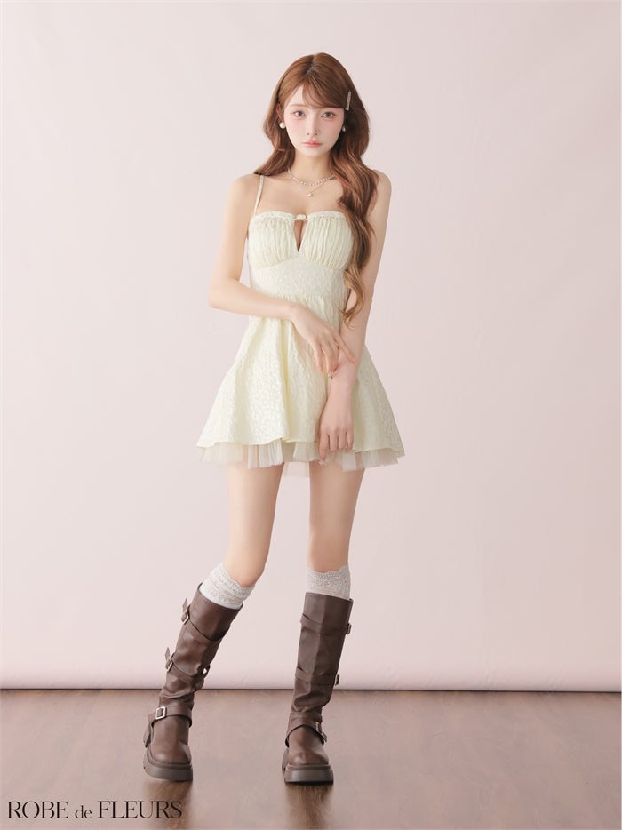 ROBE de FLEURS ローブドフルール 【XSサイズあり】 チュールドッキングジャガードミニキャバドレス fm3482-c