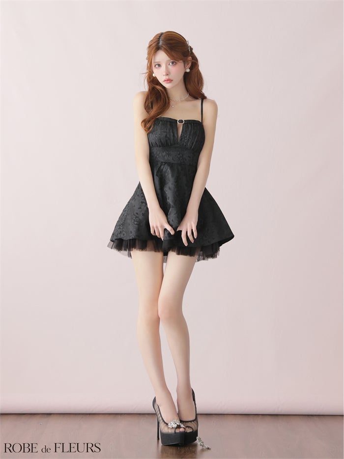 ROBE de FLEURS ローブドフルール 【XSサイズあり】 チュールドッキングジャガードミニキャバドレス fm3482-c