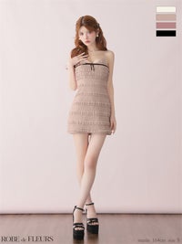 ROBE de FLEURS ローブドフルール 【XSサイズあり】 レースフリルバイカラーリボンミニキャバドレス fm4181-c