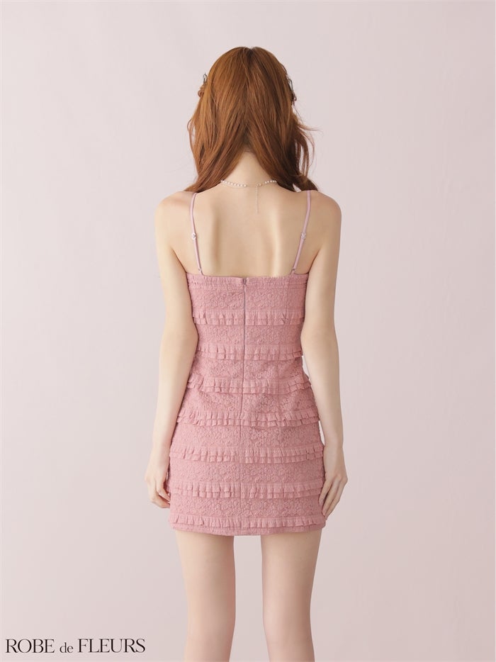 ROBE de FLEURS ローブドフルール 【XSサイズあり】 レースフリルバイカラーリボンミニキャバドレス fm4181-c