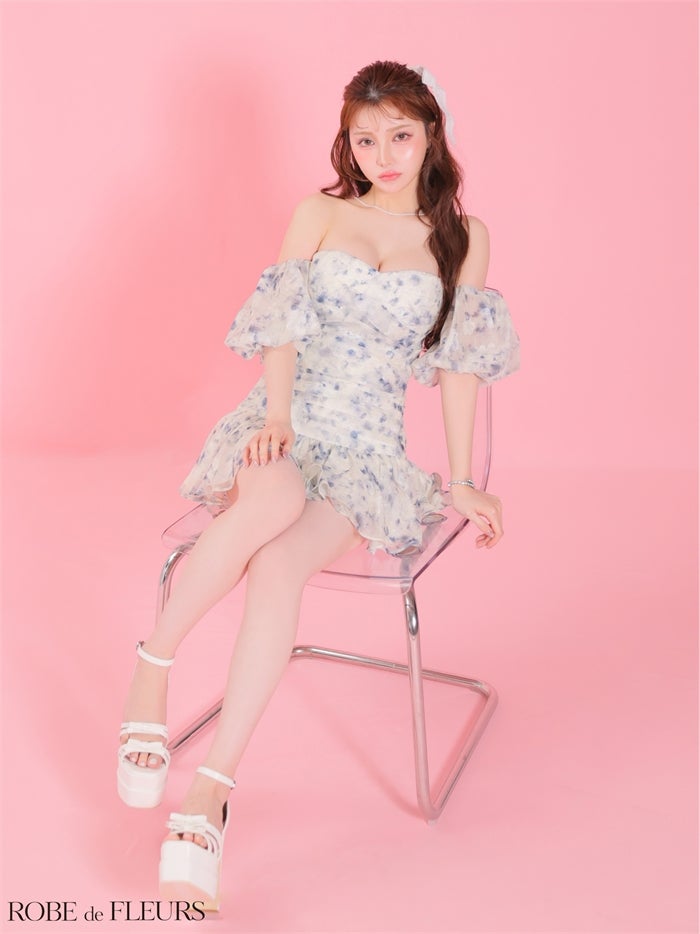 ROBE de FLEURS ローブドフルール 【XSサイズあり】 オフショルフラワーシフォンミニキャバドレス fm4345-c