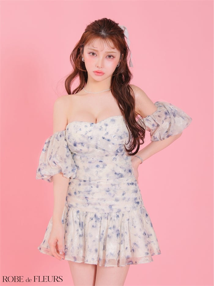 ROBE de FLEURS ローブドフルール 【XSサイズあり】 オフショルフラワーシフォンミニキャバドレス fm4345-c