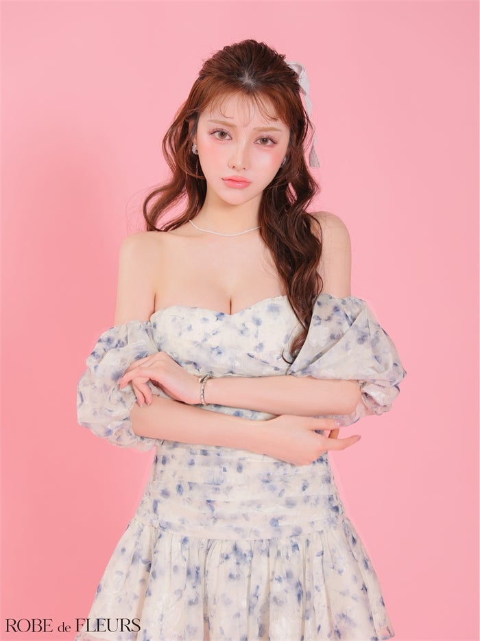 ROBE de FLEURS ローブドフルール 【XSサイズあり】 オフショルフラワーシフォンミニキャバドレス fm4345-c