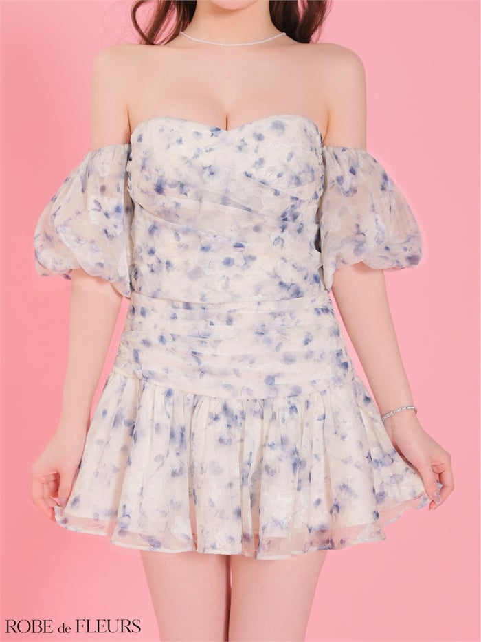 ROBE de FLEURS ローブドフルール 【XSサイズあり】 オフショルフラワーシフォンミニキャバドレス fm4345-c