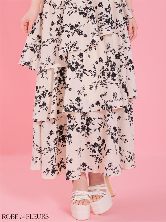 ROBE de FLEURS ローブドフルール 【XS～Lサイズあり】 フラワーシフォンティアードロングキャバドレス fm4353-c