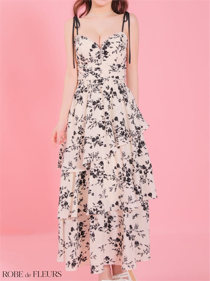 ROBE de FLEURS ローブドフルール 【XS～Lサイズあり】 フラワーシフォンティアードロングキャバドレス fm4353-c