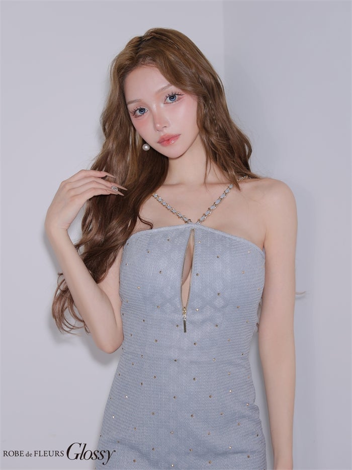 Glossy ローブドフルールグロッシー 【XSサイズあり】 スタッズダイヤジャガードミニキャバドレス gl4179-c