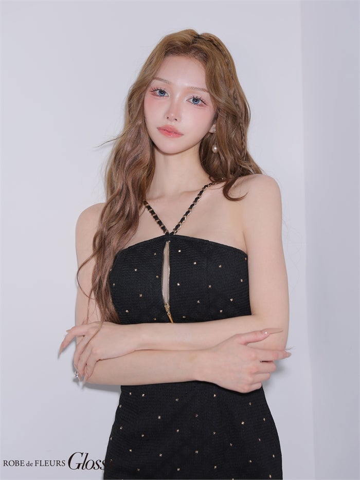 Glossy ローブドフルールグロッシー 【XSサイズあり】 スタッズダイヤジャガードミニキャバドレス gl4179-c