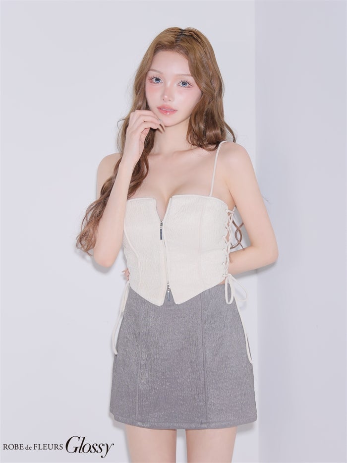 Glossy ローブドフルールグロッシー 【XSサイズあり】サイドレースアップバイカラーツーピースミニキャバドレス gl4351