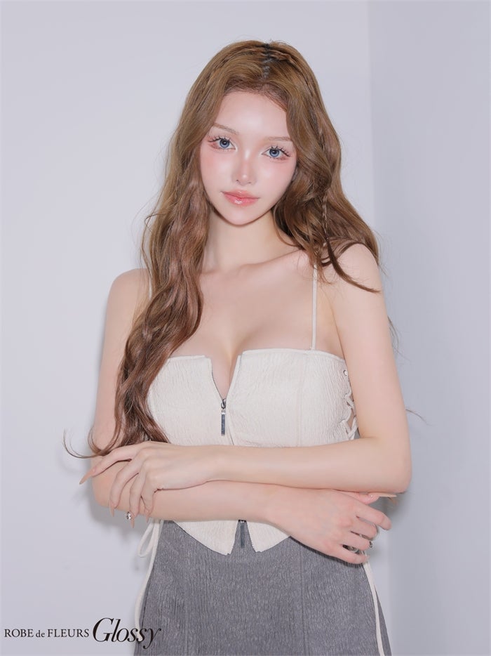 Glossy ローブドフルールグロッシー 【XSサイズあり】サイドレースアップバイカラーツーピースミニキャバドレス gl4351