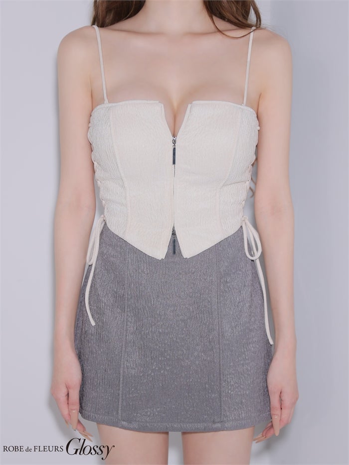 Glossy ローブドフルールグロッシー 【XSサイズあり】サイドレースアップバイカラーツーピースミニキャバドレス gl4351