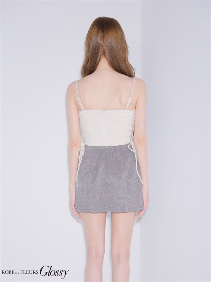 Glossy ローブドフルールグロッシー 【XSサイズあり】サイドレースアップバイカラーツーピースミニキャバドレス gl4351