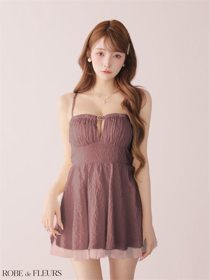 ROBE de FLEURS ローブドフルール 【XSサイズあり】 チュールドッキングジャガードミニキャバドレス fm3482