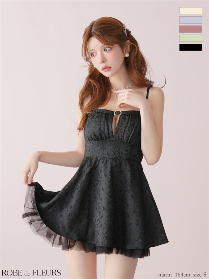 ROBE de FLEURS ローブドフルール 【XSサイズあり】 チュールドッキングジャガードミニキャバドレス fm3482