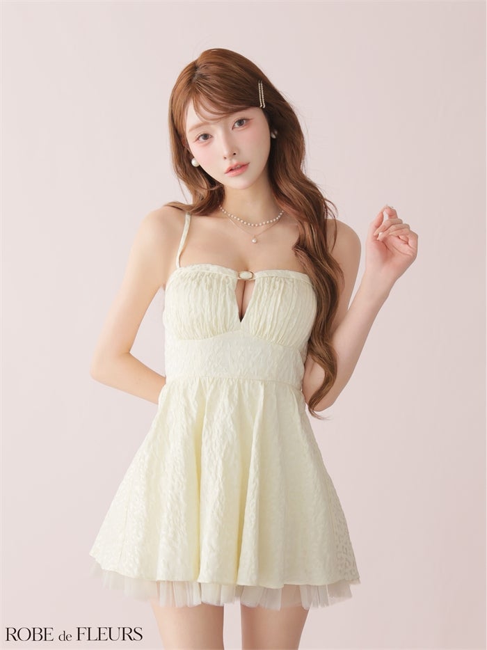 ROBE de FLEURS ローブドフルール 【XSサイズあり】 チュールドッキングジャガードミニキャバドレス fm3482