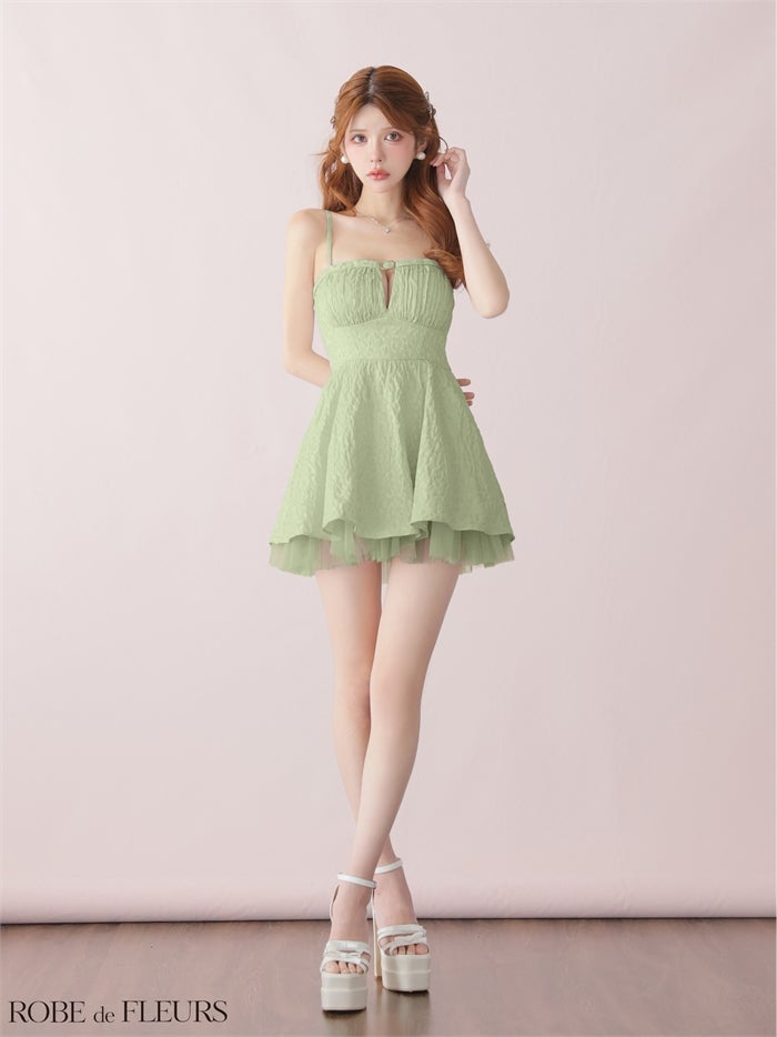 ROBE de FLEURS ローブドフルール 【XSサイズあり】 チュールドッキングジャガードミニキャバドレス fm3482