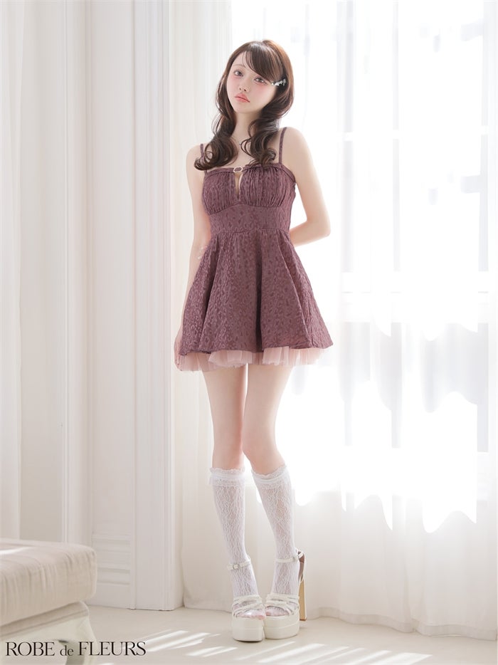 ROBE de FLEURS ローブドフルール 【XSサイズあり】 チュールドッキングジャガードミニキャバドレス fm3482