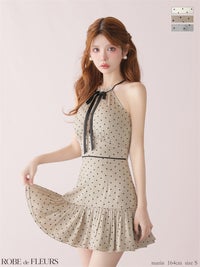  ROBE de FLEURS ローブドフルール 【XSサイズあり】 ドットオーガンジーホルターリボンミニキャバドレス fm4165