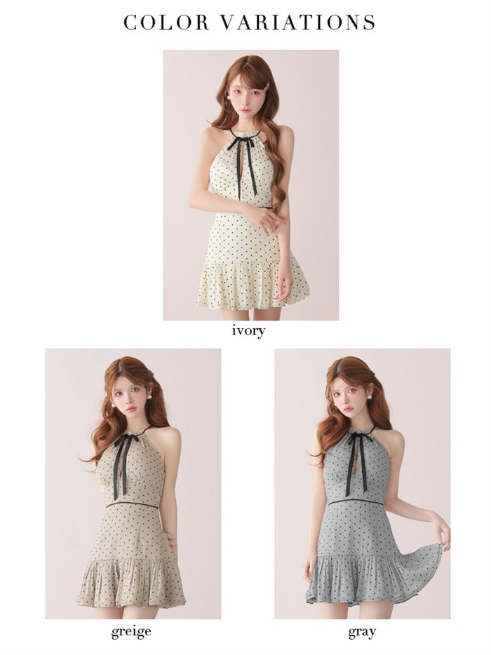  ROBE de FLEURS ローブドフルール 【XSサイズあり】 ドットオーガンジーホルターリボンミニキャバドレス fm4165